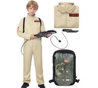 Ghost Hunter Venkman Kids Halloween Costumes Boys Girls Jumpsuit & Classic Proton Backpack 1984 Fancy Dress Child Book Day Halloween Kids Dress Up Outfit (7~9 Years)