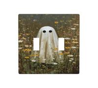 Ghost in Field of Wild Flowers Double Gang Toggle Light Cover Wall Plate Switch Decor Standard Size - 11.4x11.4cm