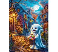 Ghost in Moonlight Village 500 Pieces Jigsaw Puzzles Mitos Animal Planta For Men Educational Decompression Adults Anxiety Memory Care Mothers Valentines Cardboard 500 PCS