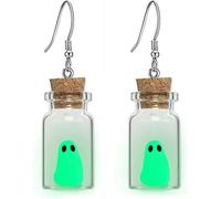 Ghost in One Bottle Earrings, Adopt a Ghost Earrings, Halloween Tiny Dark Glow, Scary Charm Pendant Earrings, Halloween Ghost Earrings for Women, 1, Alloy, glass, resin, 1
