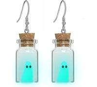 Ghost in One Bottle Earrings, Adopt a Ghost Earrings, Halloween Tiny Dark Glow, Scary Charm Pendant Earrings, Halloween Ghost Earrings for Women, 1, Alloy, glass, resin, 1