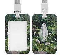 Ghost in The Garden White Flowers ID Badge Holder Retractable Clip Card Holder Card Protector Name Badge Name Tag for Work Office Doctor Nurse