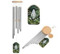 Ghost in The Garden White Flowers Wind Chimes Memorial Deep Tone Windchime with 6 Aluminum Tubes Outdoor Backyard Garden Decoration
