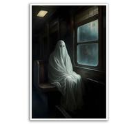 Ghost in the Train, Cottagecore Poster, Dark Academia, Gothic Art Poster Print, Antique Oil Painting, Vintage Gothic Victorian Indoor Decor for Home Offices Living Room Bedroom Dining Room