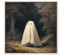 Ghost in the Woods Framed Canvas Print Goth Wall Decor by Art Remedy, Silver Frame, 30 x 30
