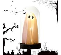 Ghost Jar Light - Cute Glowing Spirit Table Lamp for Halloween Night | Portable Horror-Themed Ambient Battery Lantern Indoor Celebration, Bookshelf Setup, Holiday Scare Scene, Living Room Glow Jar