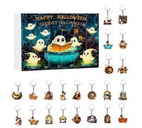 Ghost Keychain Countdown Calendar, 2D Halloween Prop Set Acrylic Charm Surprise Kit | Festive Schoolbag Backpack Accessory Box Spooky Collectible Scene Items for Teens Friends Kids