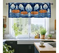 Ghost Kitchen Curtains, Halloween Fanciful Pumpkin Candle Halloween Navy Rod Pocket Window Valance Window Decoration for Dining Room Breakfast Nook Sink Area 18x52 Inch