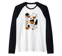 Ghost Kitty Cats Halloween - Cute Spooky Black Cats Costume Raglan Baseball Tee