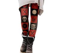Ghost Leggings for Women Halloween Glow in The Dark Yoga Horror Skeleton Elastic Party Running Sports Skinny Bat High Waisted Slim Fit Legging Bloody Soft Cycling with Pockets, Red, M