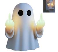 Ghost Middle-Finger LED Lamp, Funny Halloween Ghost Night Light, USB Powered Resin Statue for Bedroom, Living Room, Table, Wall Decor (10 Inch)