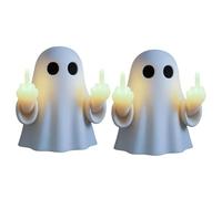 Ghost Middle-Finger LED Lamp, Halloween Ghost Decoration Night Light, Novelty Halloween Ghost Figurine Lamp, Funny and Cute Ghost Statue for Wall Bedroom Party Decor (2Pack)