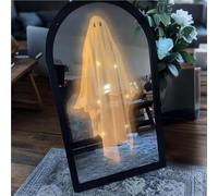 Ghost Mirror, 2025 Halloween Hologram Ghost Mirror, Spooky Scary Ghosts for Halloween Decor Indoor, Halloween Room Decor, Hallowmas Party Supplies(Black-B(13.7in X 7.9in)