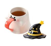 Ghost Mug - Halloween Coffee Mug | Spooky Ghost Cup | Allhallows Eve Goblet |450ml Phantom Shape Milk Cup with Lid Ceramic for Living Room Study Movie Nights Hot Coffee Wine Beer Halloween