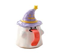 Ghost Mug, Novelty Ceramic Cup, Black, Orange, Purple, 450ml Shaped Coffee, Lid Design, Spill Prevention, Fun Use for Halloween Juice Wine Beer Living Room Movie Nights Teachers