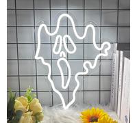Ghost Neon Sign, Ghost Neon Signs for Wall Decor, ET Dimmable Neon Light for Bedroom, Game Room, Kids Room, Bar Decoration, USB Powered Light Up Signs for Party Decor