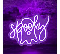 Ghost Neon Sign LED Halloween Spooky Neon Light with Dimmable Switch and Hanging Chain,Halloween Desktop Fireplace Wall Decor Art Lights Gifts for Kids Friends Bedroom(Purple)