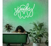 Ghost Neon Sign LED Halloween Spooky Neon Light with Dimmable Switch and Hanging Chain,Halloween Desktop Fireplace Wall Decor Art Lights Gifts for Kids Friends Bedroom(Green)