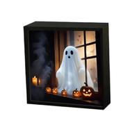 Ghost Night Light - 16.9×3.5cm Ghost Light, Creative Space Accent | Fun Exquisite Small Table Lamp with 3D Details, Campfire Picture Frame Lamp for Ambiance Enhancement Kids Room Offices