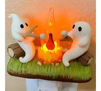 Ghost Night Light, Cute Two Ghosts Roasting Marshmallows On A Campfire Night Lighting Ghost Campfire Flickering Night Light Plug in Wall Ghost Roasting Marshmallows Night Light