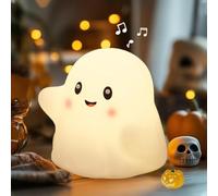Ghost Night Light for Kids,Halloween Night Light with 13 Interactive Sound Effects ,Cute Silicone Light with 3 Levels of Brightness,Suitable for Indoor Halloween Decorations and Family (white ghost 1)