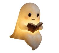 Ghost Night Light, Halloween LED Table Lamp, Spooky Ghost Holding Reading Book Design with Soft Warm Glow Lighting for Bedroom, Mantle, Fireplace, Holiday, Desk, Home Decor