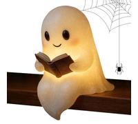Ghost Night Light, Halloween Spirit Lamp, 6 or 8.6 Inches LED Reading Fixture, Soft Ambient Glow Book Inspired Accent for Bedroom Mantle Kitchen Desk Farmhouse Holiday Interior Scene