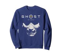 Ghost of Yotei Samurai Mask with Logo Video Game Sweatshirt, Adult Unisex, Navy Blue, Medium