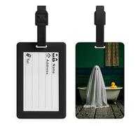 Ghost Old Bathtub with Yellow Rubber Duck Luggage Tag Travel Bag Suitcase Baggage Name Tags