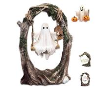Ghost on a Tree Swing - Cute Spooky Halloween Ghost Figurine, 2026 New Cute Swinging Ghost Halloween Figurines Indoor Decoration, Cute Ghosts Figurine Resin Sculpture for Patio Lawn Yard (Style-A)