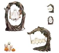 Ghost on a Tree Swing - Cute Spooky Halloween Ghost Figurine, 2026 New Cute Swinging Ghost Halloween Figurines Indoor Decoration, Cute Ghosts Figurine Resin Sculpture for Patio Lawn Yard (all)