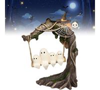 Ghost On A Tree Swing, Swinging Shadows, Funny Ghost Tree Swing Decor, Cute Spooky Halloween Decor, for Desktop Bookshelf Garden Patio Lawn Halloween (White-B)