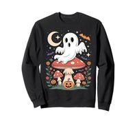 Ghost on Mushroom Halloween Graphic with Pumpkins Bats Sweatshirt
