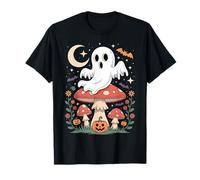 Ghost on Mushroom Halloween Graphic with Pumpkins Bats T-Shirt