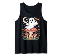 Ghost on Mushroom Halloween Graphic with Pumpkins Bats Tank Top