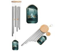 Ghost on The Seat of Subway Train Wind Chimes Memorial Deep Tone Windchime with 6 Aluminum Tubes Outdoor Backyard Garden Decoration