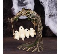 Ghost on Tree Swing Halloween Figurine Indoor Decoration Cute Swinging Ghost Decor for Desktop Bookshelf Garden Spooky Halloween Tree Ornament Resin Ghost Figure Seasonal Home Decor (A(16cm))