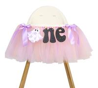 Ghost One High Chair Banner - Little Princess First Halloween Birthday Decorations,Halloween Ghost 1st Birthday Garland with Bows,Sweet Spooky Tutu Highchair Banner,Spooky Party Photo Backdrop