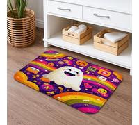 Ghost Pattern Quick Dry Bath Mat, Colorful Rainbow Happy Emoticon Faces Absorbent Non Slip Shower Mat, Halloween Memory Foam Washable Bath Rugs Decorative 20x32 Inch