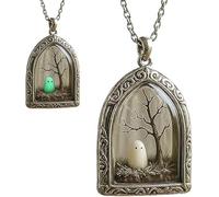 Ghost Pendant Whispering Woods, Ghost Necklace Adjustable Handmade Forest Glow In The Dark Ghost Necklace, 3D Miniature Forest Scene Halloween Decor Pendant, Halloween Jewelry Gift for Women and Men
