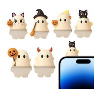 Ghost Phone Figure, Peel-and-Stick Halloween Mini Buddy, Smartphone Accessory, 6 Pieces Spooky Figures for Computer Tablet Phones Decor Seasonal Accessory, 1.97x1.18 inches