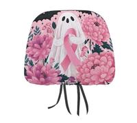 Ghost Pink Breast Cancer Awareness Ribbon Printed Car Headrest Cover,2 Pieces, Elastic Comfort Head Rest Cover for Women Men, Universal Fits Most Cars Van SUV Truck, Car Interior Decor Accessories