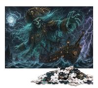 Ghost Pirate Ship 1000 Piece Wooden Jigsaw Puzzle,Stress Relief,Impossible Challenge,Adults & Kids 14+ Skeleton Captain,Home Wall Decor,Gift Idea,Wood,Educational Toy (75x50cm)