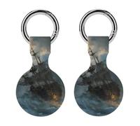 Ghost Pirate Ship in Rough Seas Waterproof Tracker Tags Case Holder Keyring 2PCS