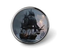 Ghost Pirate Ship in Storm Brooch Pins Stylish Round Pins Badge