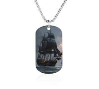 Ghost Pirate Ship in Storm Titanium Steel Necklace Pendant Jewelry