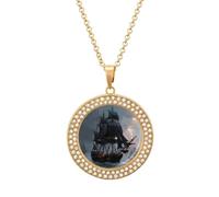 Ghost Pirate Ship in Storm Womens Necklace Adjustable Pendant Jewelry
