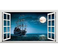 Ghost Pirate Ship V003 Magic Window Wall Sticker Self Adhesive Poster Wall Art Size 1000mm wide x 600mm deep (large)