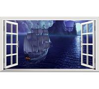 Ghost Pirate Ship V005 Magic Window Wall Sticker Self Adhesive Poster Wall Art Size 1000mm Wide x 600mm deep (Large)
