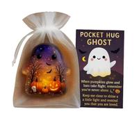 Ghost Pocket Hug,Emotional Support Pocket Hug Gift for Her - Halloween Ghost with Inspirational Card,Cute Mini Charm for Friends,Good Luck,Positivity,Thinking of You Small Token(Yellow-purple)